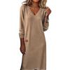 Women's Fashion Casual Spring And Fall Long Sleeve Slimming V-Neck Mid-length Knitted Dress