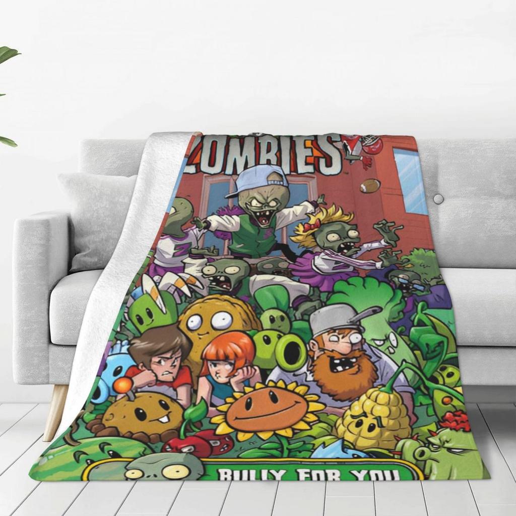 Game P-Plants-vs-Zombie Printed Warm Blanket Picnic Plush Throw Blanket Graphic Couch Chair Flannel Bedspread Sofa Bed Cover