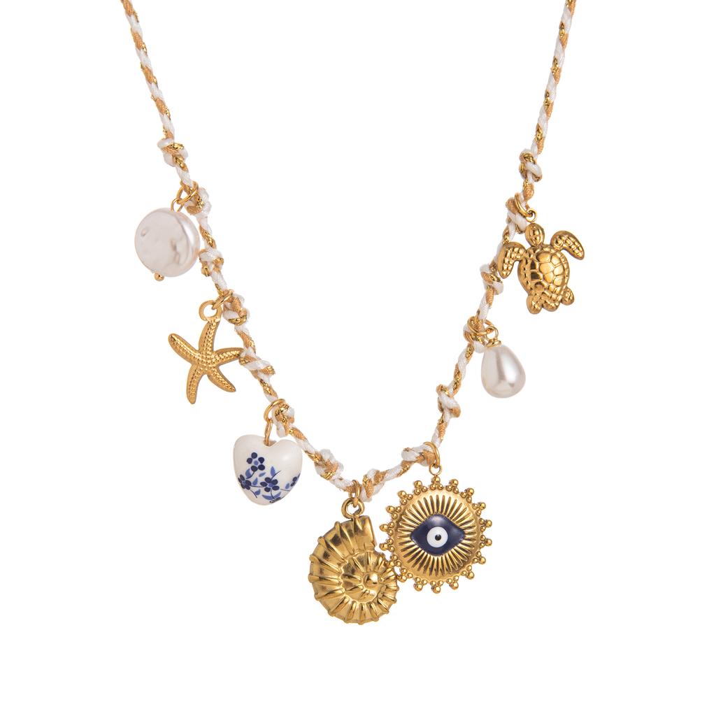 New summer shell starfish butterfly turtle chili elephant pearl necklace DIY multi pendant colorful rope