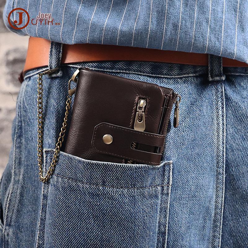 Men's Genuine Leather RFID Anti-theft Wallet with Money Clip and Multi-card Slots