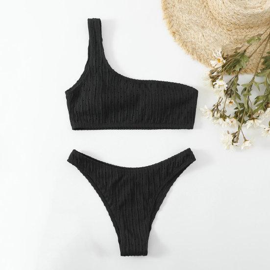 3Pcs/Set Backless Lines Texture Bikini Skirt Set One Shoulder Bra High