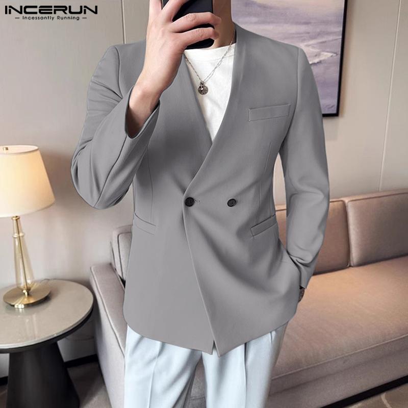INCERUN Men Collarless Long Sleeve One Button Blazer Casual Oversized Thin Suit Coats