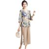 Slimming Mommy Style Short Sleeve Two-Piece Set Fashionable And Elegant for Middle-Aged And Elderly Women Meat Concealing T-Shir