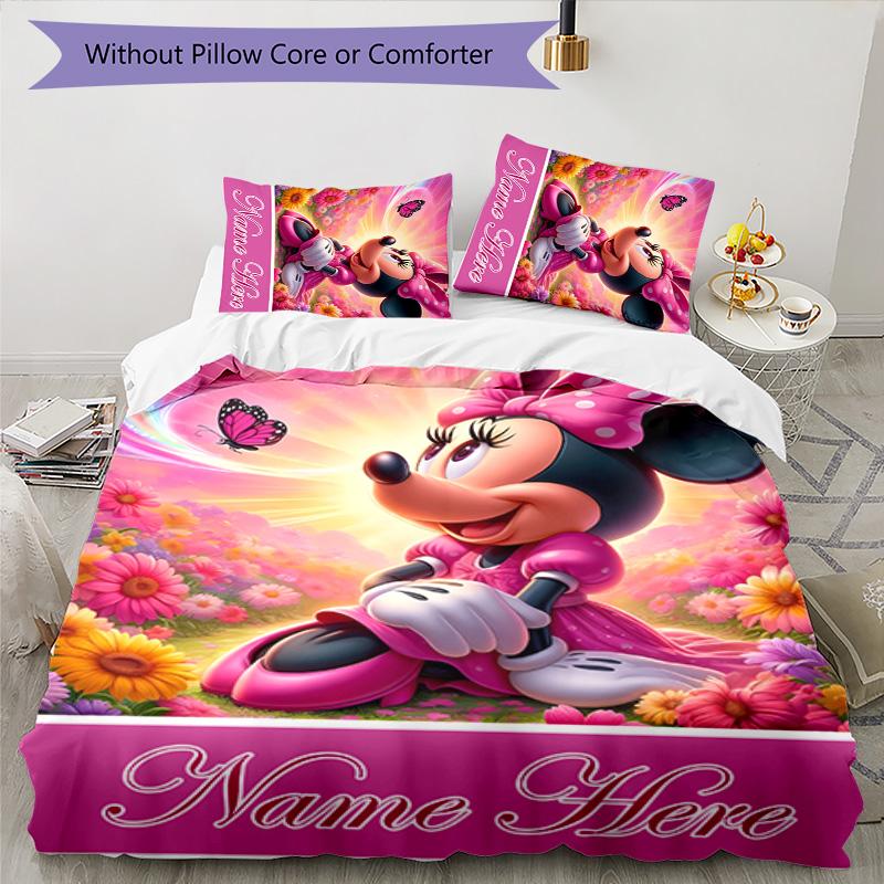 3pcs Minnie7 Cover Set - Personalized Name, HD Printed Bedding with 1 Cover and 2 Pillowcases - Perfect for Home Decor, Easy Care