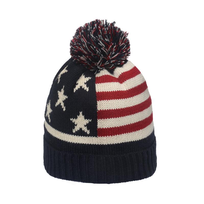 British flag star striped knitted wool hat hairball warm knitted hat for men and women