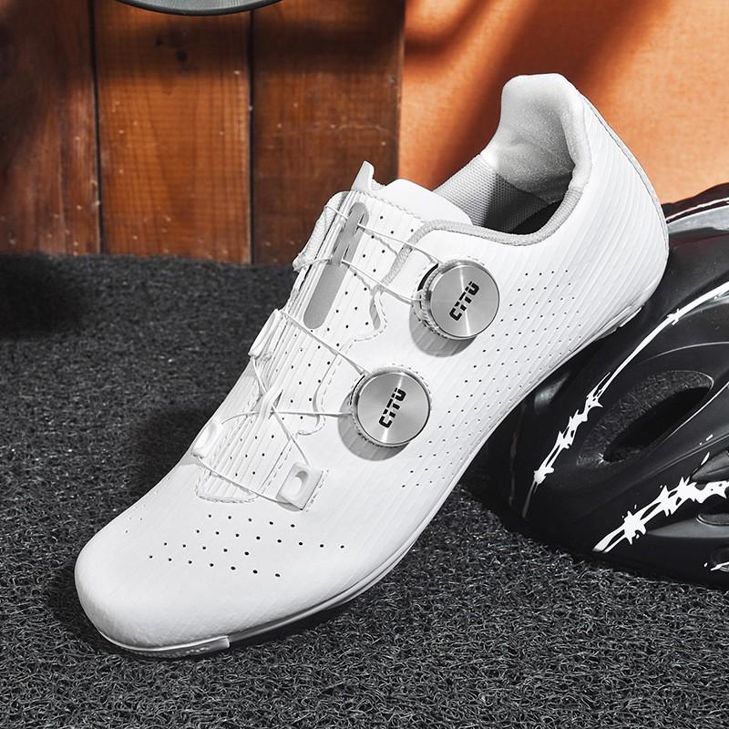 Unisex Cycling Shoes White MTB Road Bike With Rotational Low Cut Breathable Performance