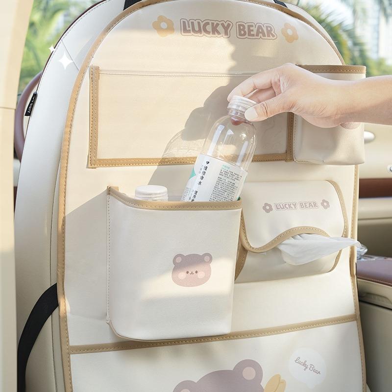 Cartoon Bear Car Hanging Storage Bag Seat Back Anti Kick Pad