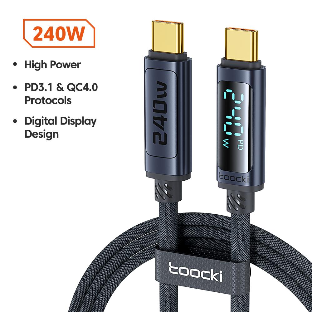 TOOCKI TQ-X57C4 1m USB C to USB C 240W PD Fast Charging Cable Digital Display Braided Data Cord