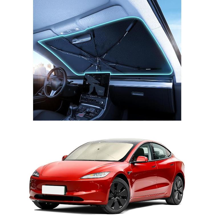 Upgrade Nmoiss Windshield Sun Shade Umbrella - [Vinyl Coating Heat Shield] Protect Car from Sun Rays & Heat Damage Keep Cool and Protect Interior,