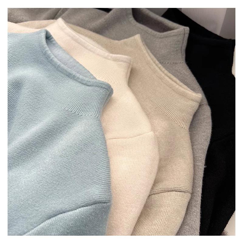 Autumn Winter Half High Collar Velvet Warm Vantage T-shirt Women Long Sleeve All-match Bottomed Sweater