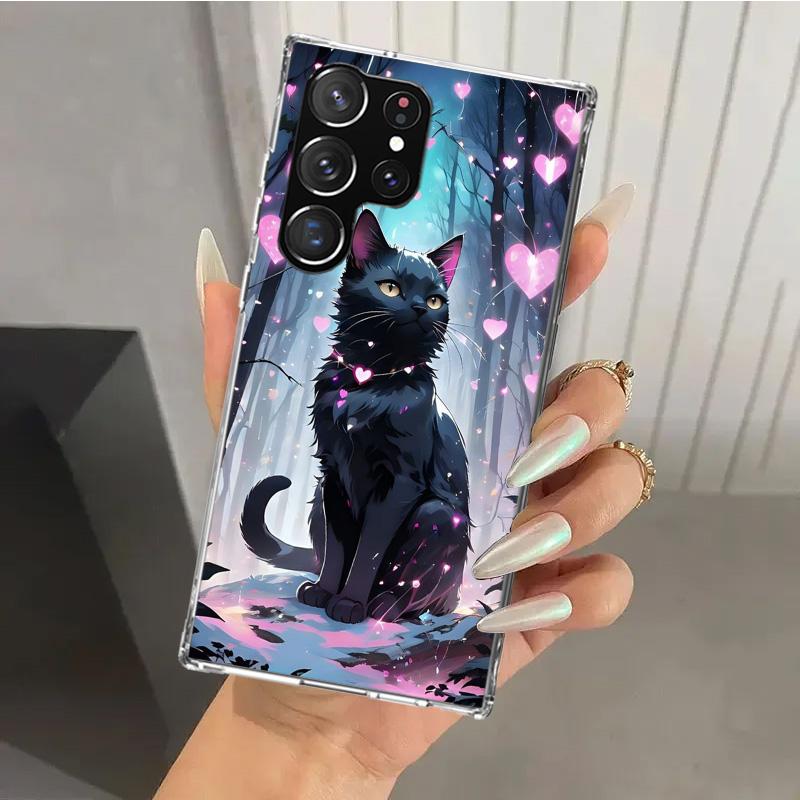 Anime Cat Rain Animal Phone Case for Samsung Galaxy S26 S24 S23 Ultra S25 Edge S22 S21 Plus S20 FE + Soft Print Shell Funda Gala