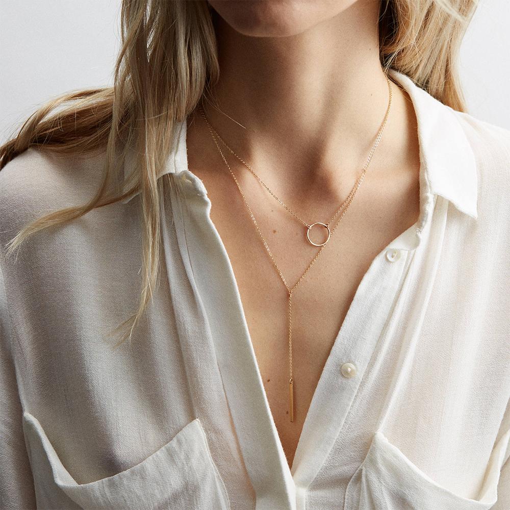 eManco Minimalist Round Rod Pendant Necklace Ladies Pearl Clavicle Necklace Leaf Long Chain Fashion Jewelry Statement Girl Gift