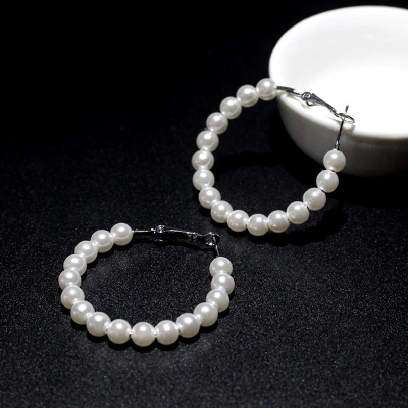 5 Style Imitation Pearl Large Hoops Earrings Luxury Pearl Round Loop Earring For Women Weding Creole Jewelry Pendientes Aros