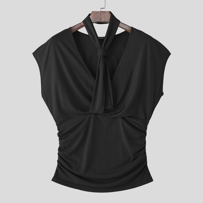 INCERUN Maiouri fără mâneci cu decolteu în V pentru bărbați, culoare uni, răsucite, cu talie subțire