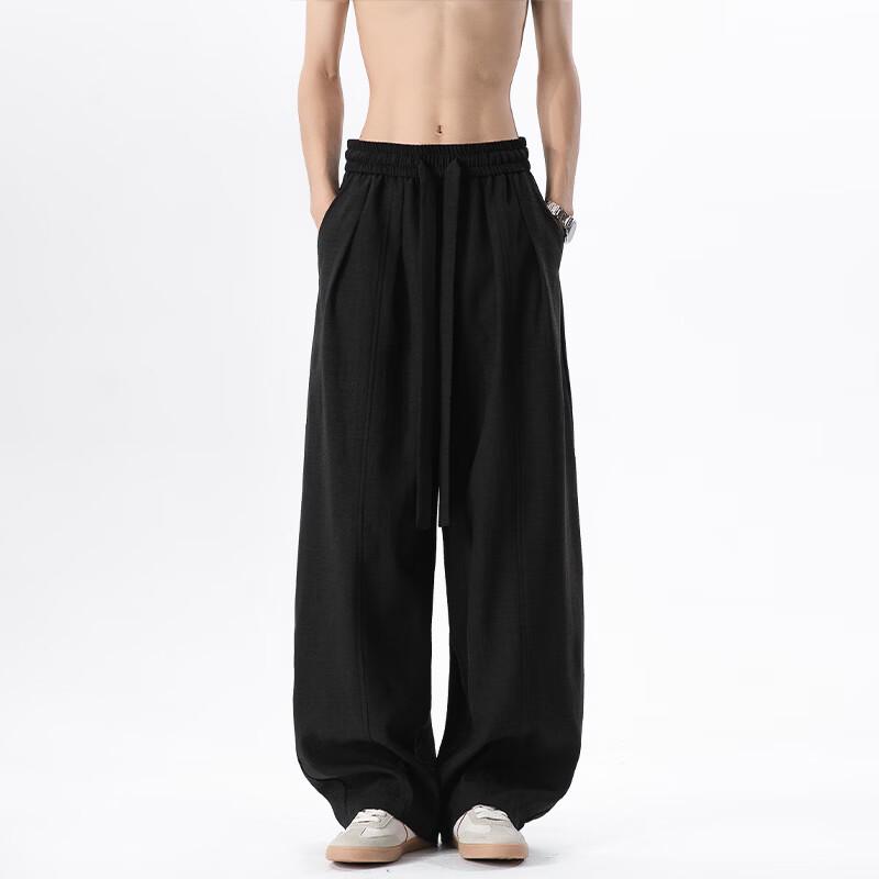 Men s Summer Ice Silk Loose Fit Wide-Leg Pants 5XL