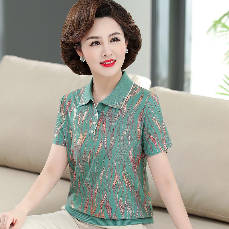 

Women s Ice Silk Short-Sleeve Summer T-Shirt for Middle-Aged (40-50) - Lightweight & Large Size L (Recommended for 80-100 jin) зелёный