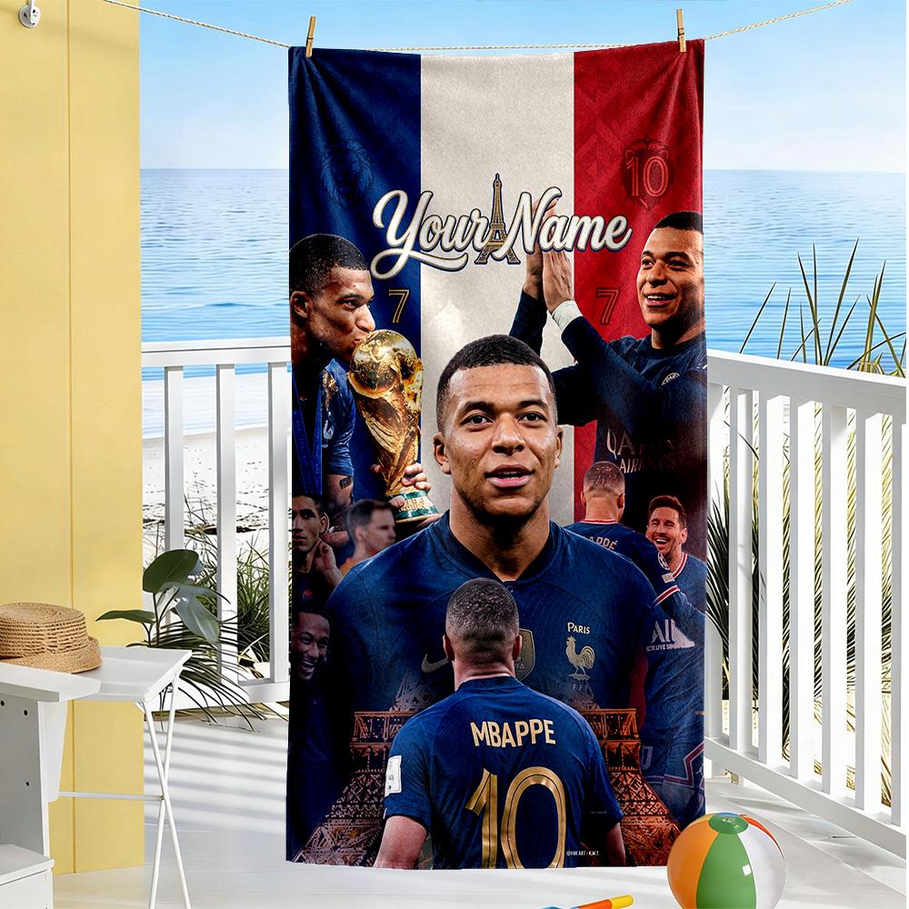 Mbappe Personalized Text Beach Towel Quickdry Soft Microfiber Ideal For Travel Outdoor Swim Pool Yoga Surf Camping Hiking Gym Gift Holiday