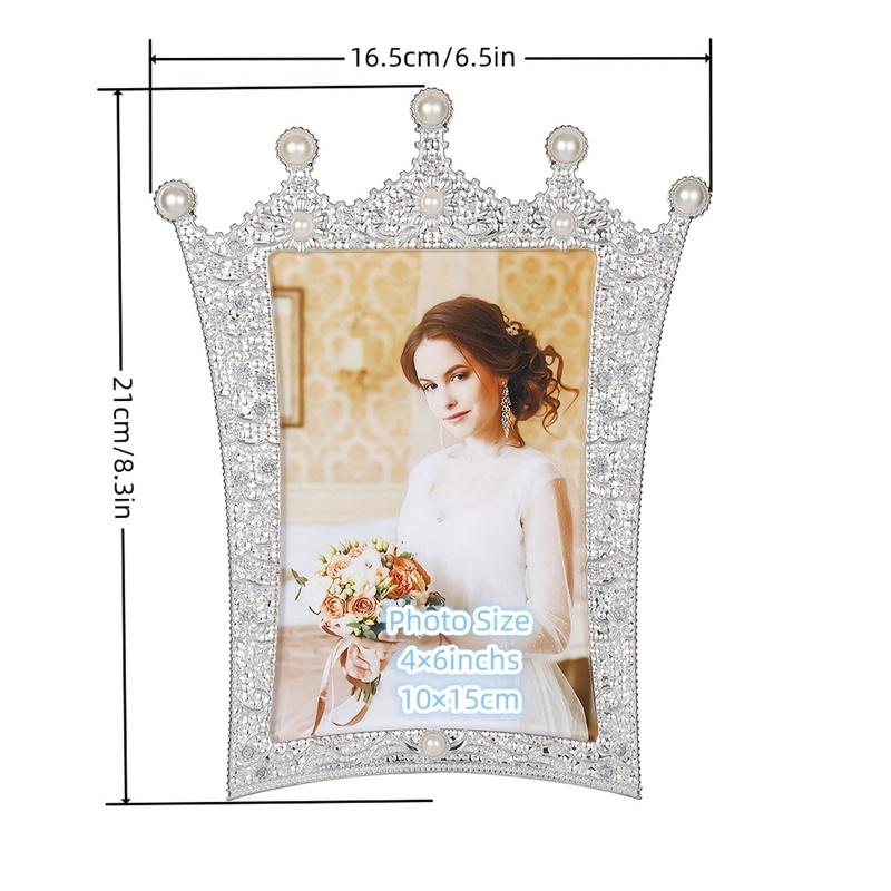 Display de mesa emoldurado 5x7 com decoração de diamantes cravejados de pérolas para uso em vestidos de casamento, casamentos, Dia das Mães e Dia dos Namorados