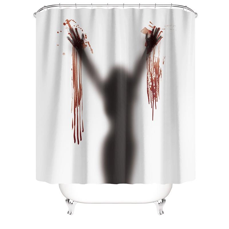 Bloody Hands Halloween Shower Curtain With Hooks For Spooky Decoration