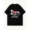 Oversize Women's Short-Sleeve T-Shirt with Pink Heart "I Love My Sweet Boyfriend" Text Print