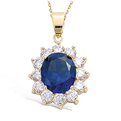[R3759] - Gold Plated 'Victorina' Sapphire Blue Pendant - 20x18 Mm…