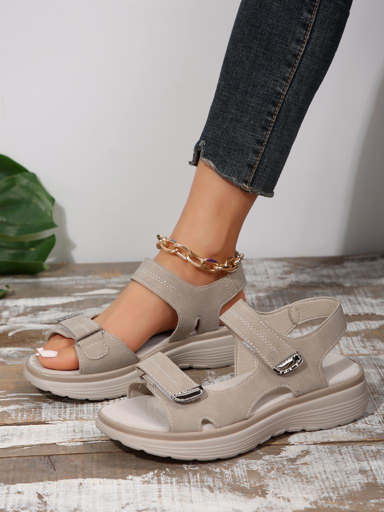 2025 summer new foreign trade large size women's platform beach sandals Velcro buckle polyurethane sole