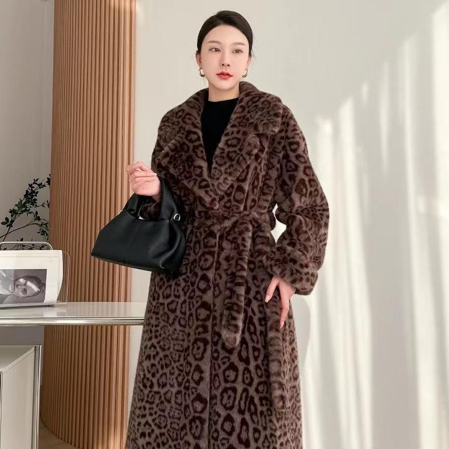

Осенне-зимнее теплое пальто с леопардовым принтом, длинное One size fits all