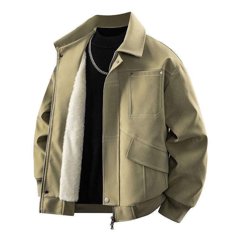 Men's Trendy Plus Velvet Cotton Jacket - Autumn/Winter Japanese Style Leather Jacket