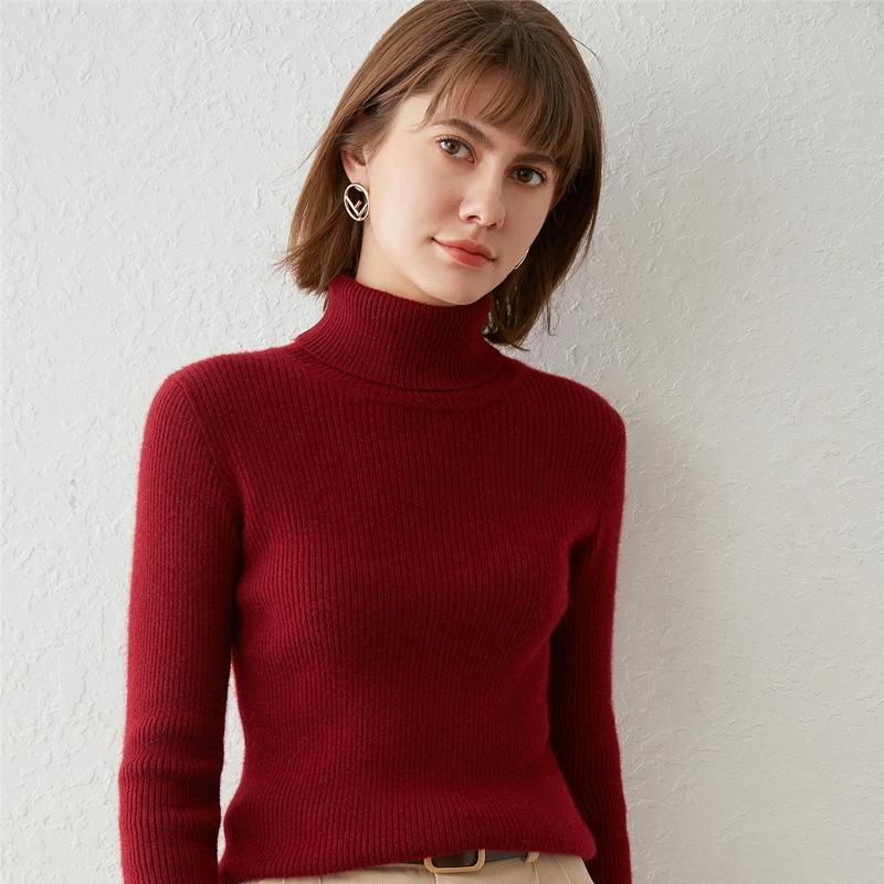 Turtleneck female slim-fitting strips autumn and winter new long-sleeved inner pullover sweater bottoming shirt lapel