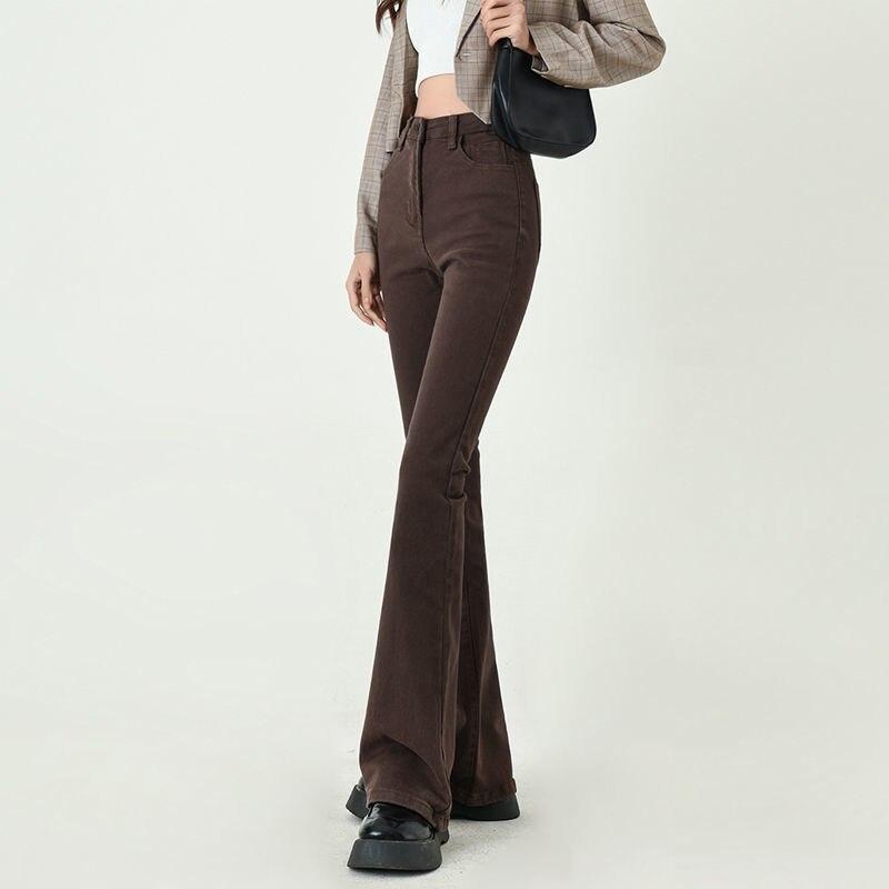 

Весна 2022, женские коричневые джинсы с завышенной талией, женские узкие расклешенные коричневые джинсы, мешковатые женские джинсовые капри, брюки, джинсовые брюки для мамы M