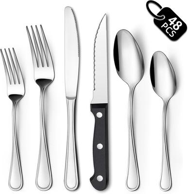 48-Piece Silverware Set, Stainless Steel Silverware Sets for 12, Forks Spoons and Knives Set, Cutlery Set,  Polished Flatware Se