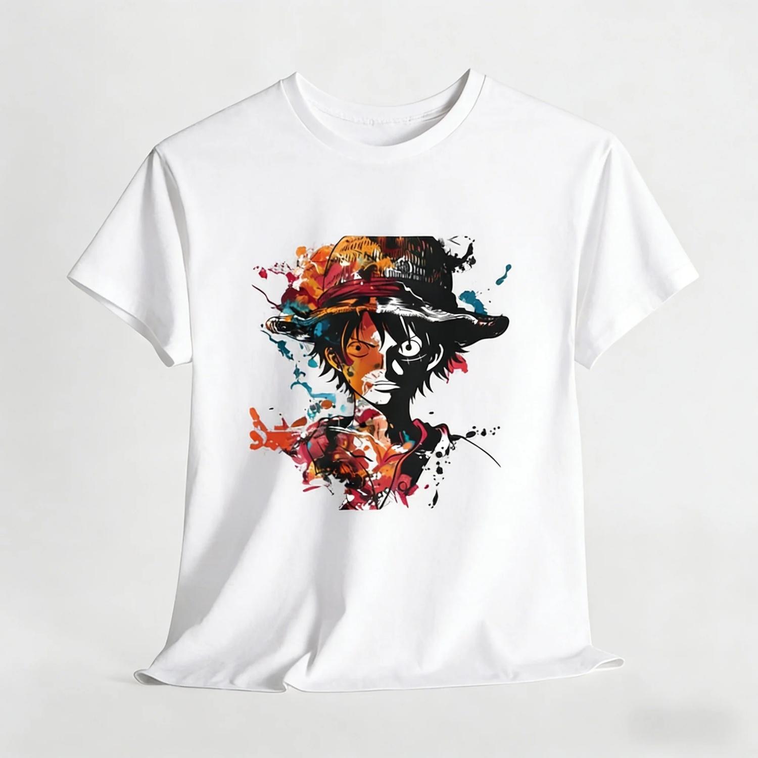 

2026 New Fashion One Piece Men s and Women s T-shirt Short Sleeves Shanks Japanese Anime Niche Parent-child Streetwear Clothes S чёрный
