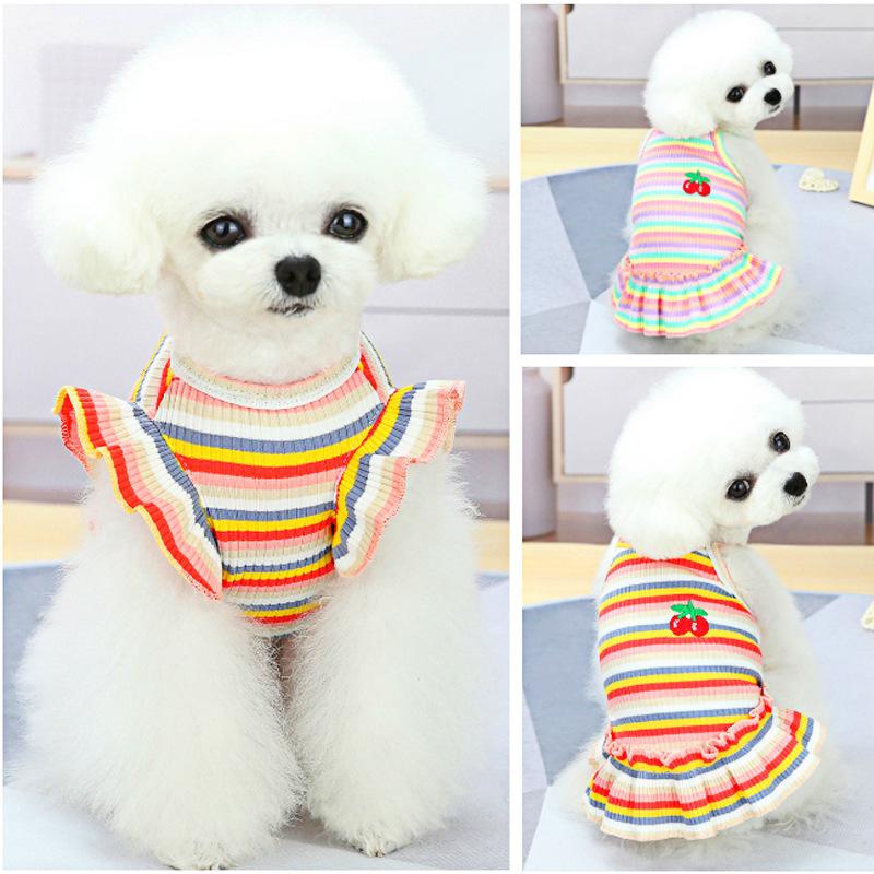 Stretch Striped Pet Cat Vest Yorkshire Teddy Small Dog Dog Clothes Princess Skirt Spring Summer Thin