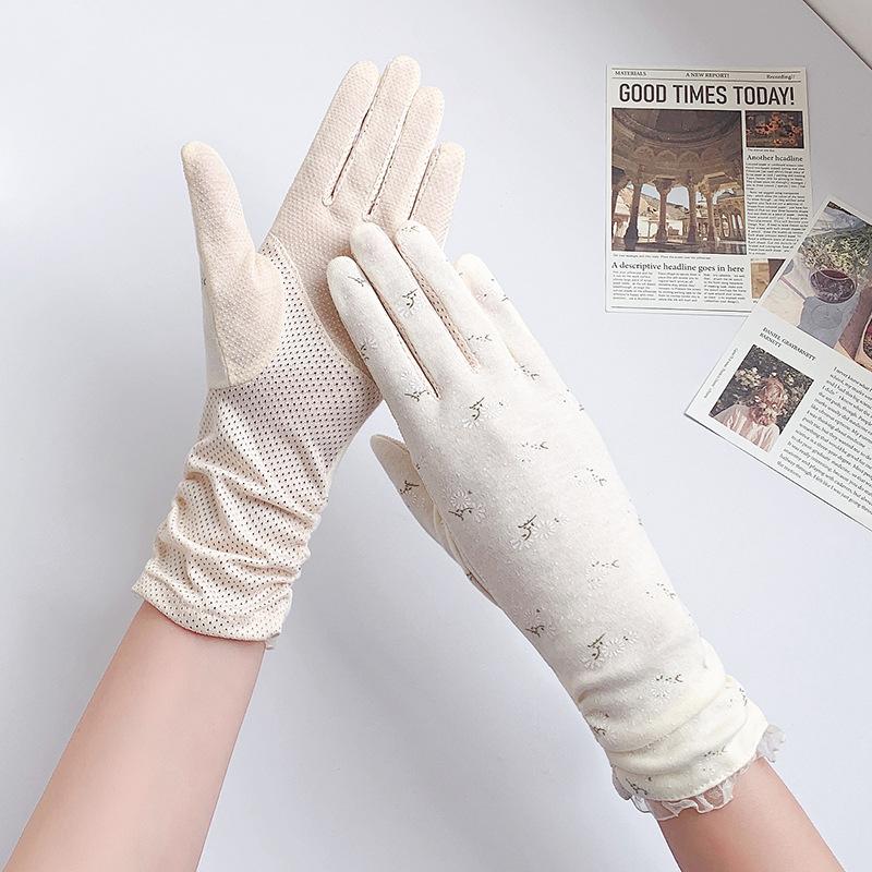 New Fashion Gloves Women Mid-long Summer Cotton Black Print Cycling Thin Touch Screen Bike Car Driving Gloves for Women