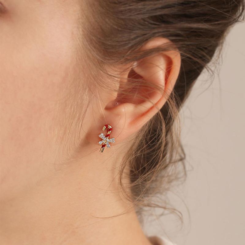 Fashion Asymmetric Snowflake Christmas Tree Candy Cane Stud Earrings For Women