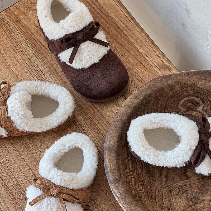 New Winter Trendy Children Snow Shoes Suede Leather Lazy Loafers Boots Shoes Girl Fashion Plush Leisure Platform Sneakers I10026