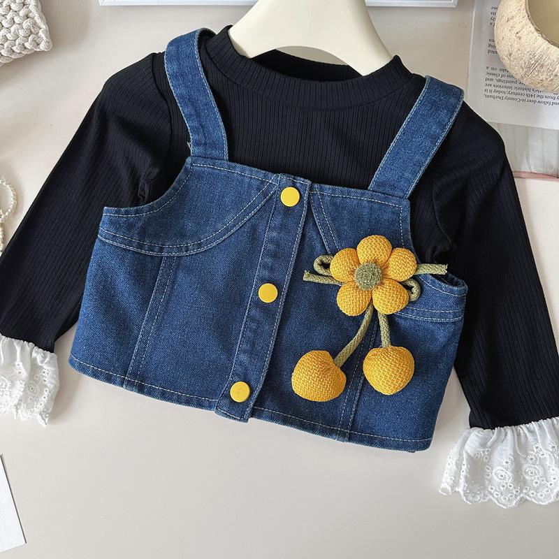 Girls Denim Overall Skirt Set 2 Piece Spring Autumn Baby Girl Fashionable Jeans Suspender Dress Outfit