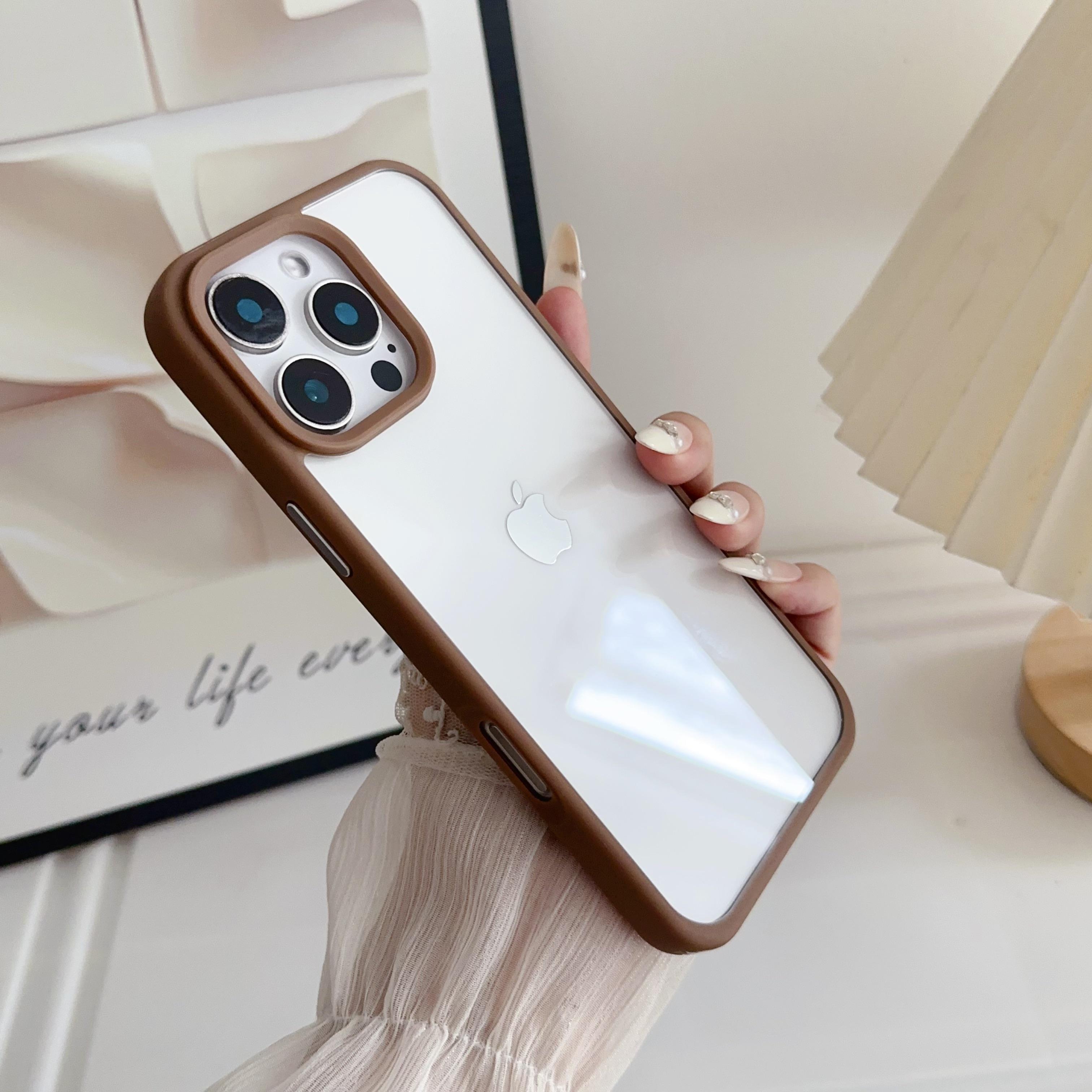 

For iPhone 16 Pro Case TPU+PC Crystal Clear Back Cover with Lanyard Holes Brown