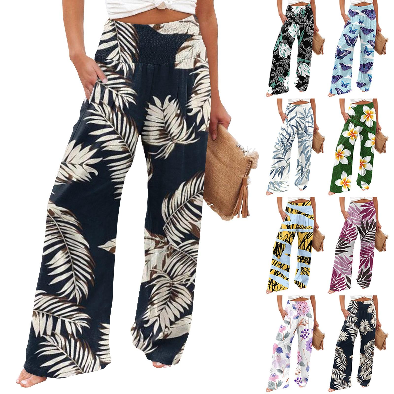 

Женские прямые брюки, женские брюки с эластичной резинкой на талии, свободные повседневные брюки с принтом и карманами