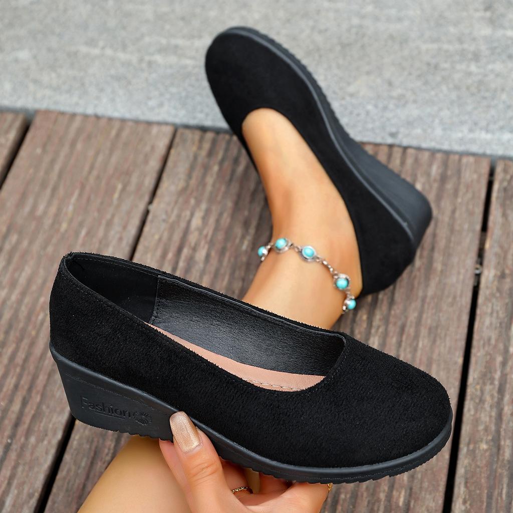 Fashion Comemore Spring Autumn Solid Colour Shallow Mouth Single Shoes for Women Casual Suede Soft Bottom Wedges Heel Women's Shoes