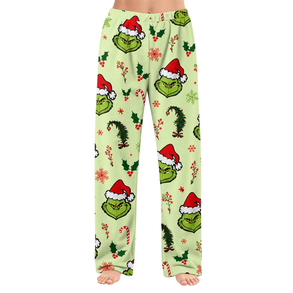 Women's Christmas Print Flannel Pajama Pants Loose Fit Sleep Bottoms for Holiday Lounging