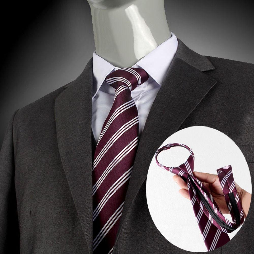 

Polyester Lazy Men Necktie Polka dot Striped Cravat Fashion Automatic Zipper Tie Shirt Style C