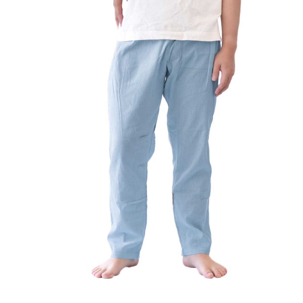 

[suzumen] [Cool Cotton] Takashima Chijimi Monpe (traditional Japanese work pants) 100% Cotton BC6466 Summer Unisex Plain Denim Blue L Size