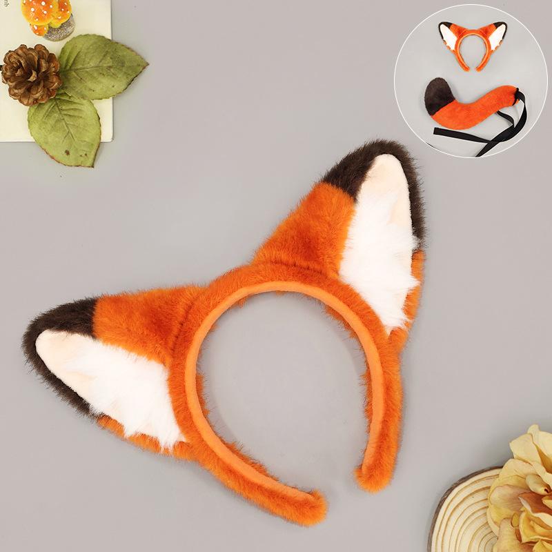 Halloween Day Animal Head Hoop Fox Ear Headband Ball Party Props Nick Fox Ears Tail Suit