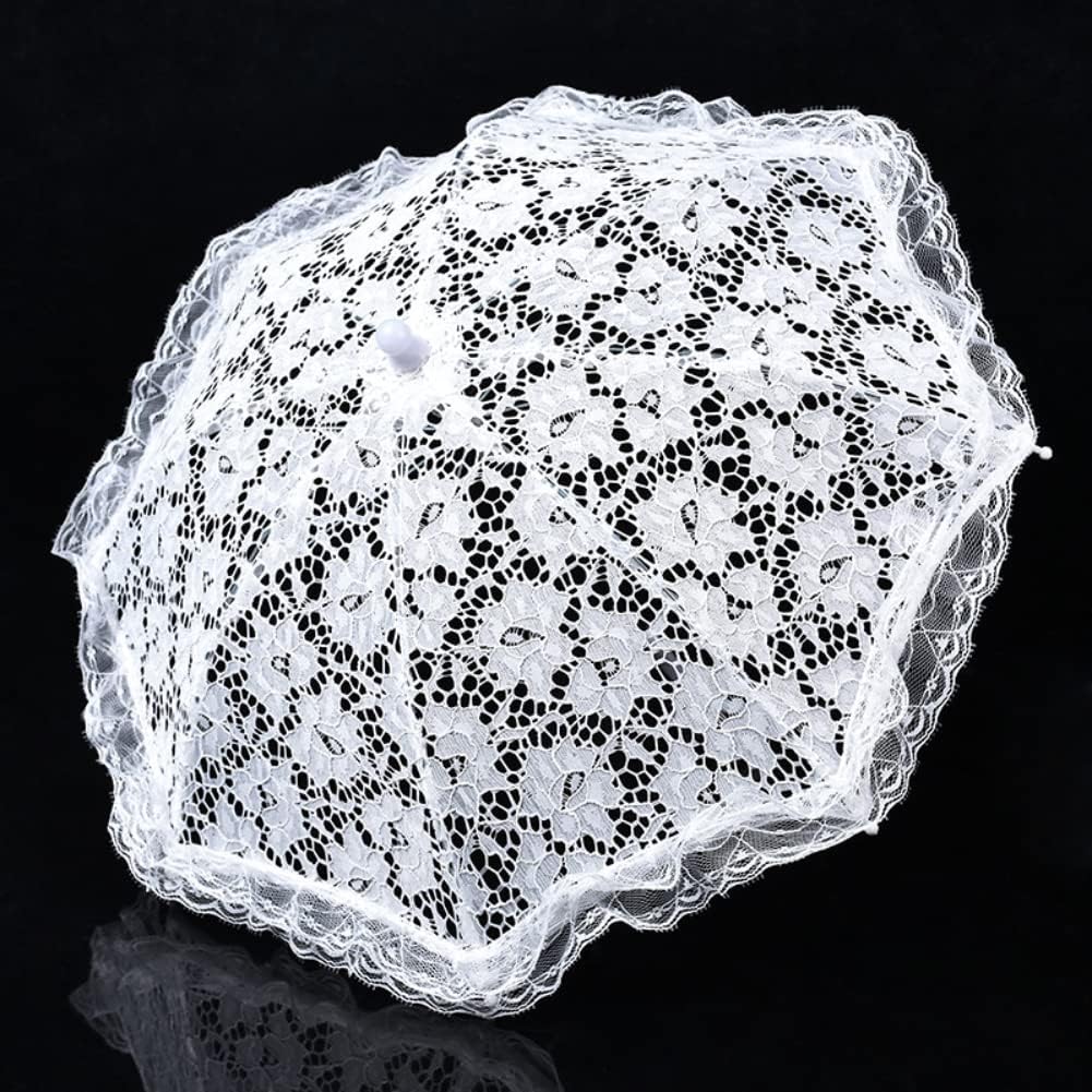Mini White Lace Umbrella, 16.5x18 Inch Vintage Bridal Lace Decorative Umbrella for Tea Party, Small Photography Prop, Craft Umbrella for Kids,