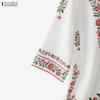 ZANZEA Women Casual Round Neck Ethnic Print Loose Half Sleeve Blouse