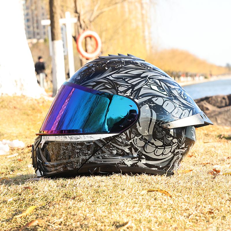 ORZ-958-Full Flip Up Motorcycle Helmet Dual Visor, Reinforced ABS Shell, DOT Certified Shockproof Outdoor Motorbike Safety Gear