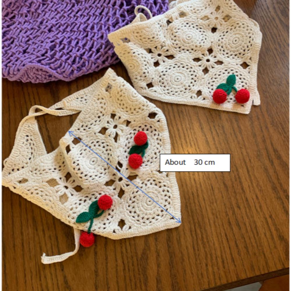 Knitted Triangle Headband Cute Little Cherry French Pastoral Style Headband Towel Handmade Crochet Headscarf Hat Girls