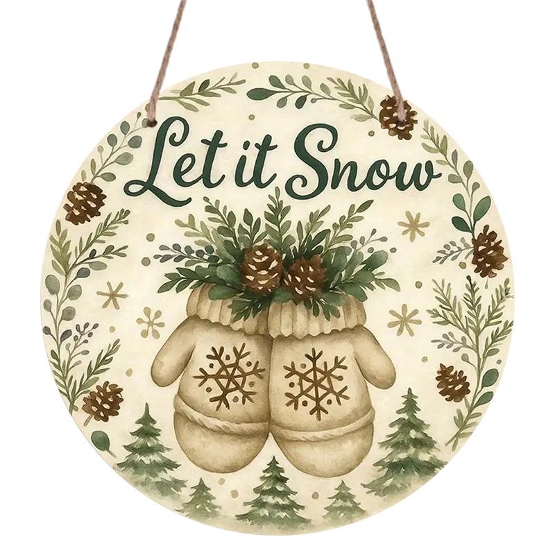 2D Flat, 1pc Winter Snowflake and Pine Tree Aluminum Wall Decor - Let It Snow Sign, Soft Green, Beige, Brown & Other Colors - Pre-Drilled Holes