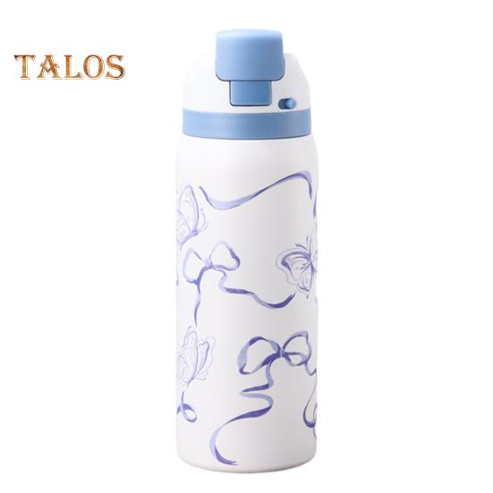 

Термос из нержавеющей стали с зажимом для трубочки, двухстенная изоляция, бутылка для горячих и холодных напитков, герметичная герметичная бутылка-изолента белый